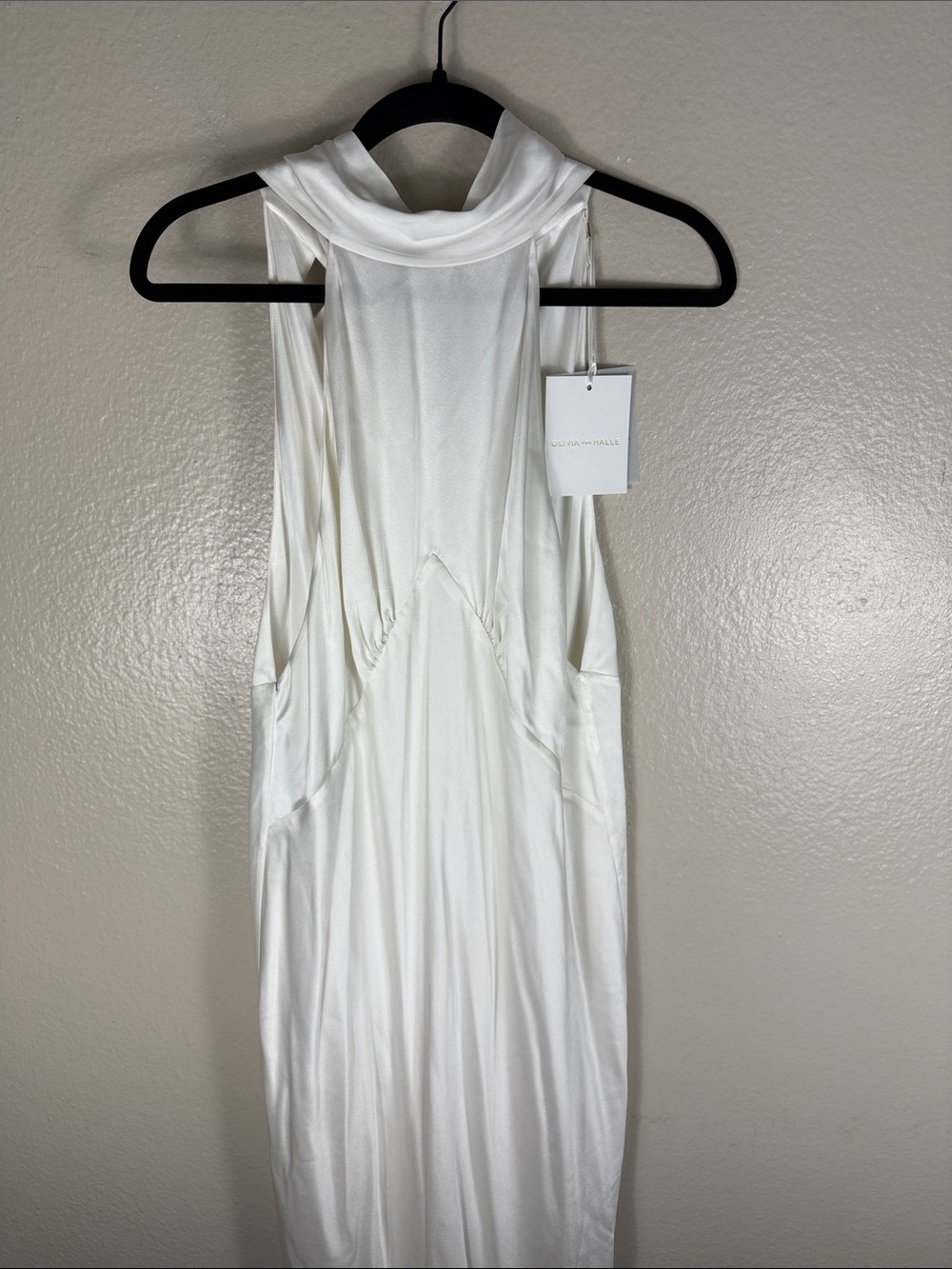OLIVIA VON HALLE Greta Ivory Silk Habotai Halter Neck Dress - Picture 6 of 13